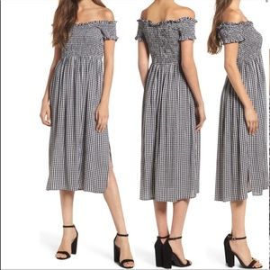 Off the shoulder gingham smocked dress